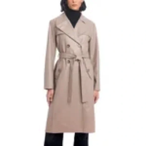 Vince Camuto Tan Trench Coat with Tailored Silhouette and Structured Shoulders - Picture 6 of 6